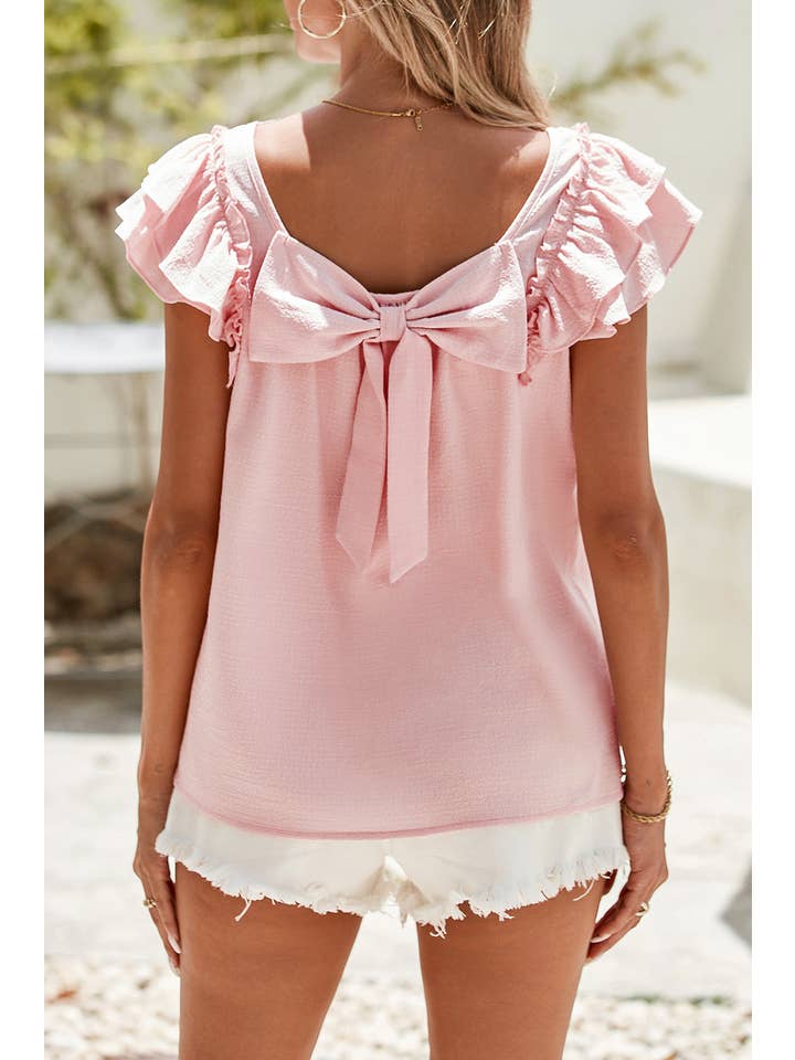 1ST WOMAN- TEXTURE BUTTERFLY SLEEVE BOW BACK/PINK-