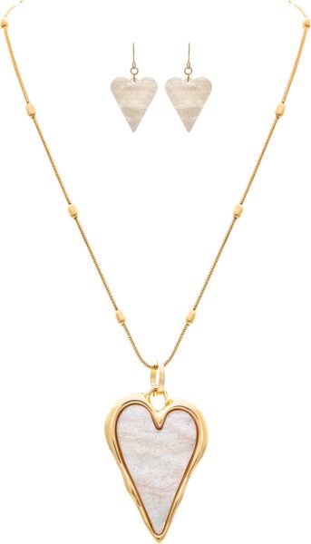 RAIN SPARKLE ACRYLIC HEART INLAY NECKLACE-SETGOLD