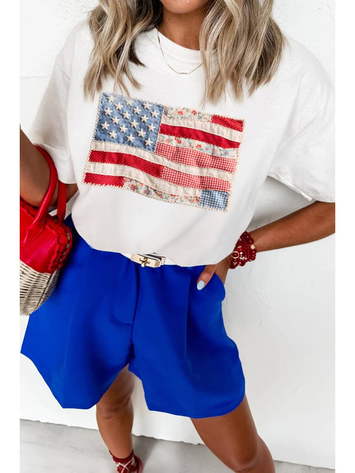 LITTLE DAISY CLOSET-4TH OF JULY US FLAG-WHITE SMALL
