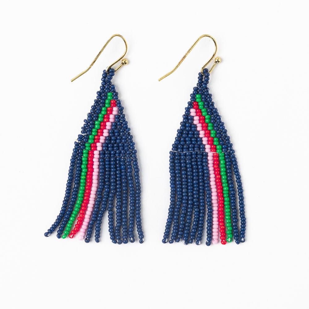 INK & ALLOY AUDREY SM BEAD VERTICAL STRIPE NAVY EARRINGS