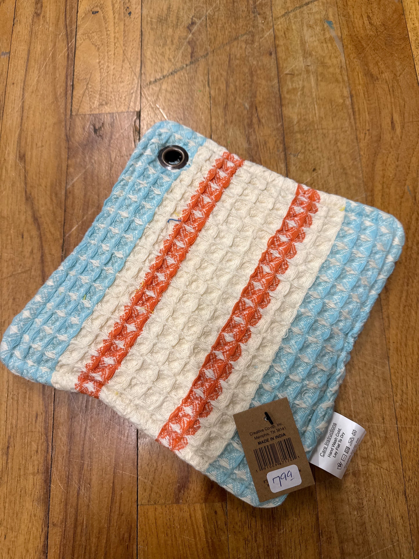 COTTON WAFFLE POTHOLDER-BLUE-ORANGE