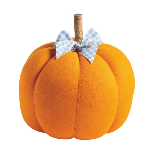MUD PIE LARGE FABRIC TOPIARY PUMPKIN W/ BLUE RIBBON
