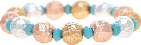 RAIN- GOLD/SILVER/TURQ STRETCH BRACELET