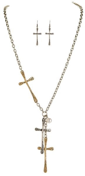 RAIN HAMMERED CROSS NECKLACE-TT