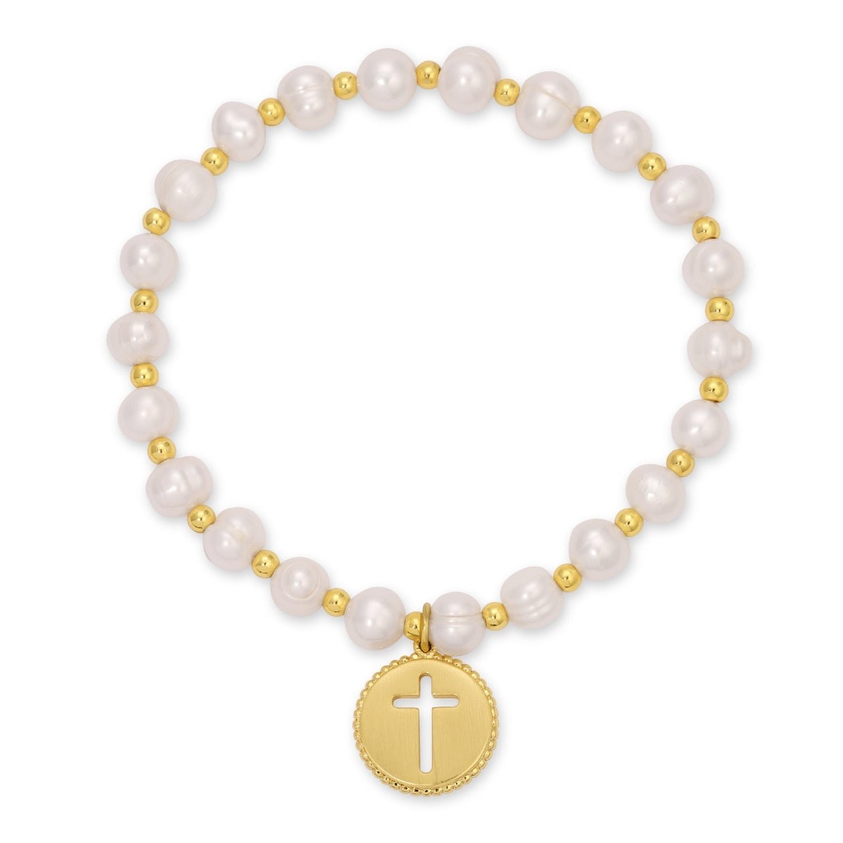 SPLENDID IRIS-7MM PEARL W/3MM BEAD W/CZ CROSS BRACELET