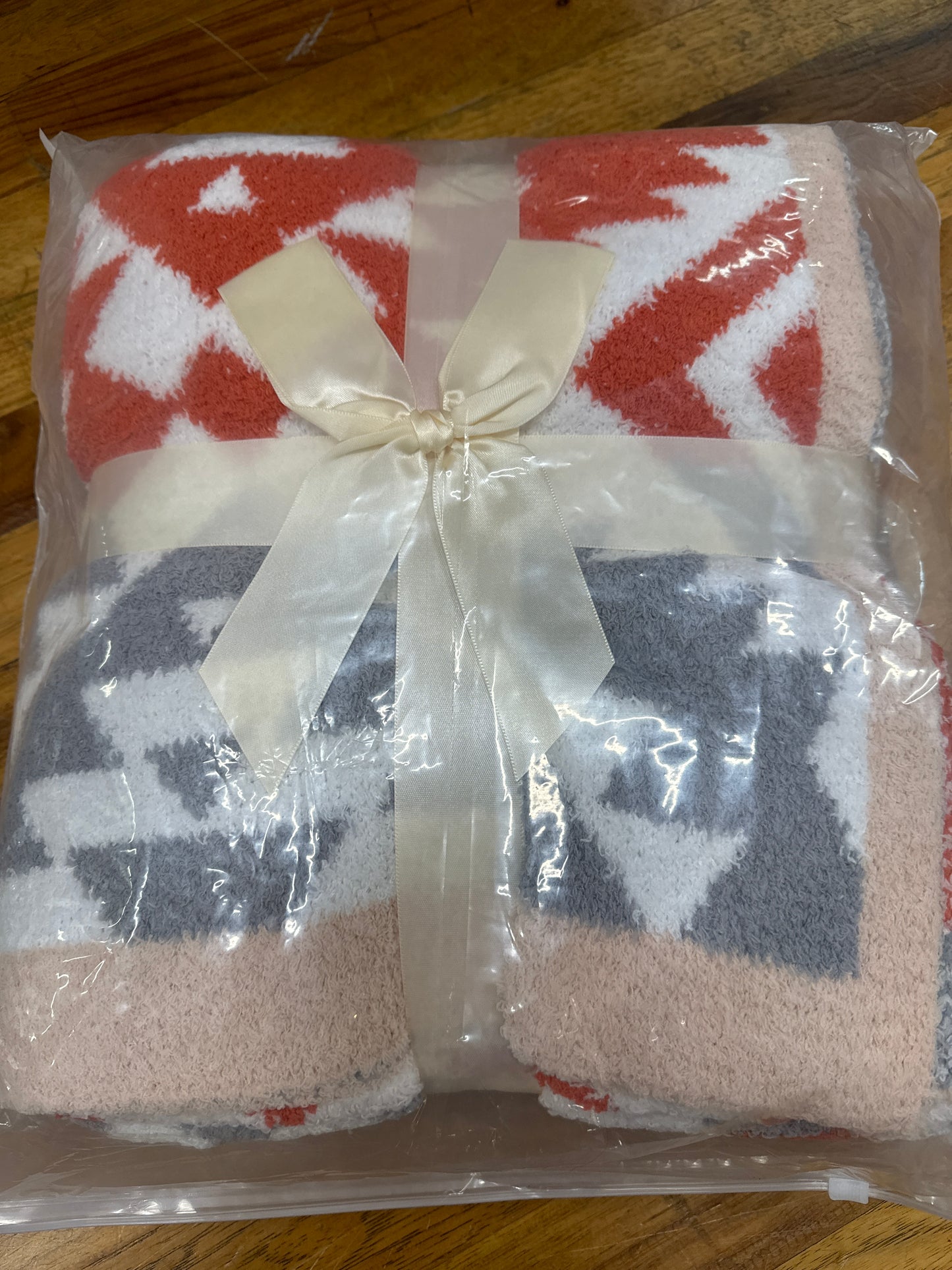 ORANGE/GRAY/TAN/CREAM COZY BLANKET