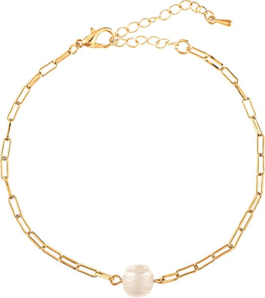 RAIN- PEARL ANKLET CHAIN-LINK -GOLD