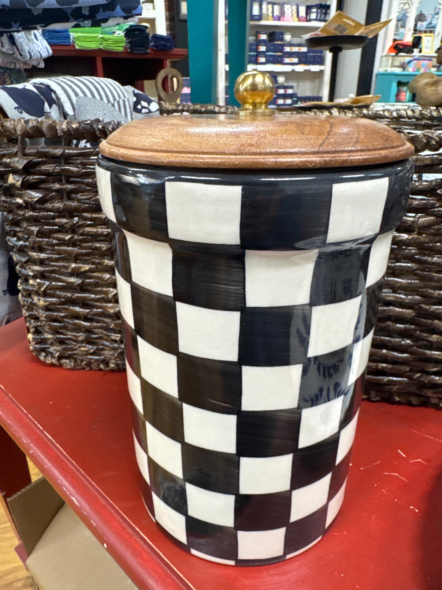 9.5" BLACK/WHITE CHECKERED CANISTER
