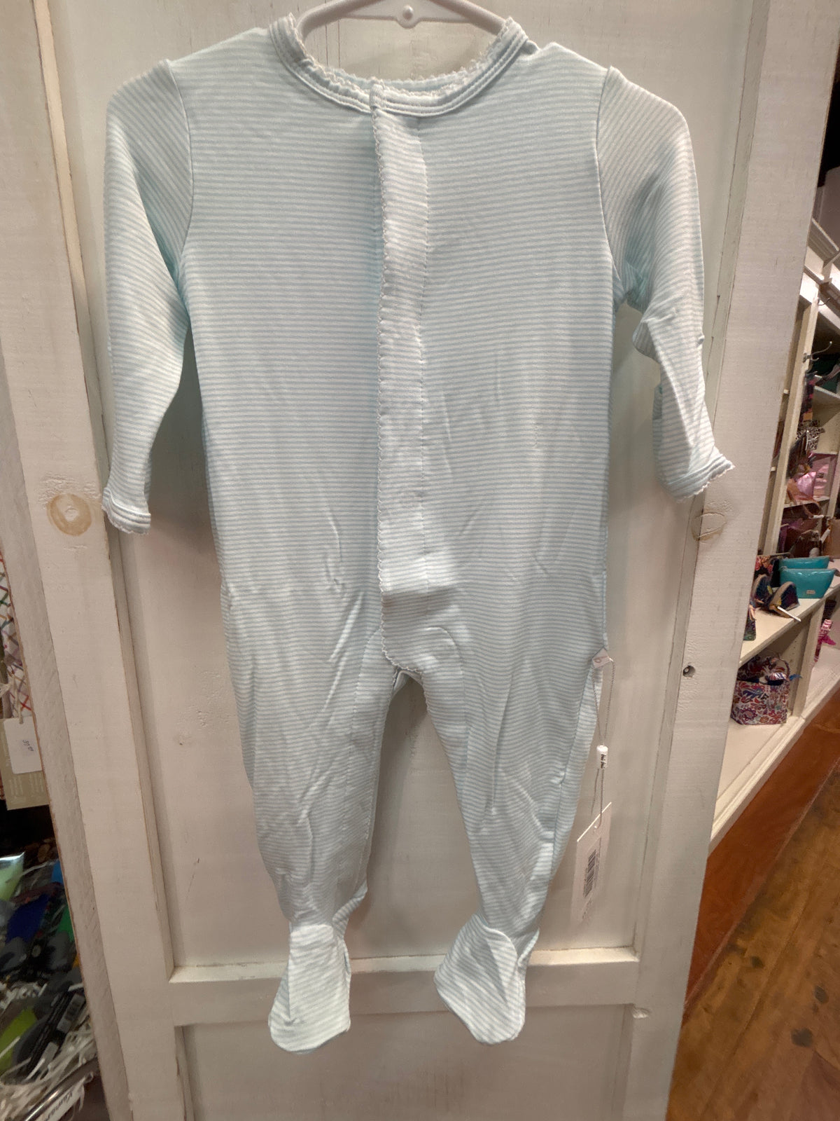 BEI BEI SNAP ROMPER -STRIPE BREEZY BLUE 3-6