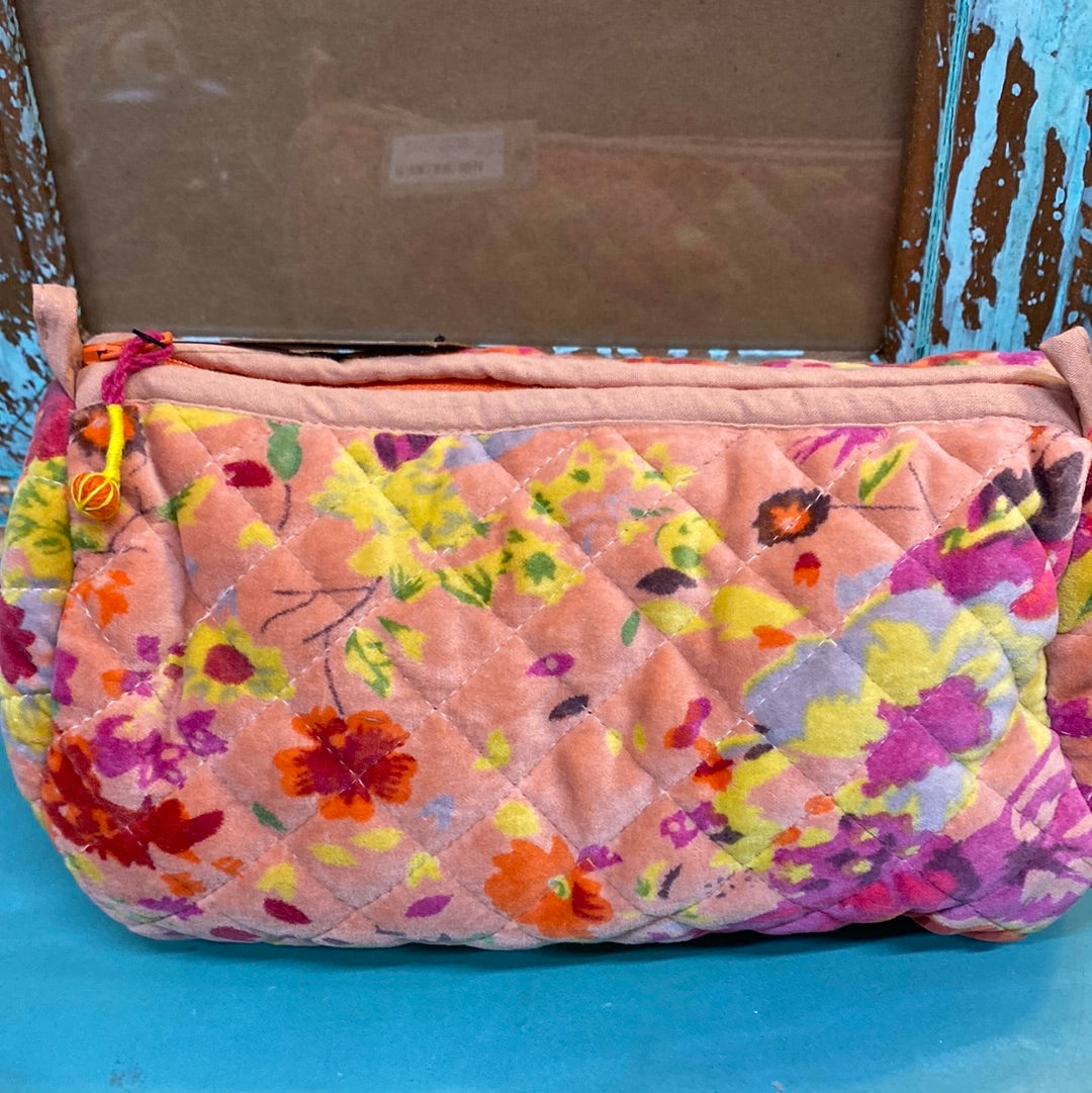 QUILT COTTON VELVET ZIP POUCH-PEACH FLOR