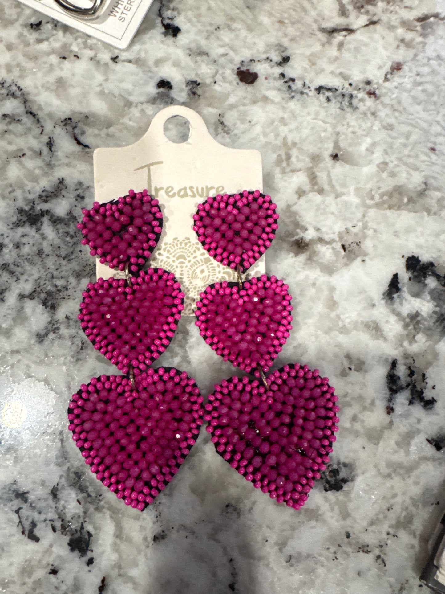 BEADED TRIPLE HOT PINK EARRINGS