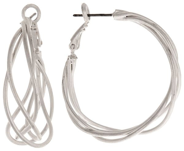 RAIN-WOVEN WIRE HOOP EARRINGS-SILVER