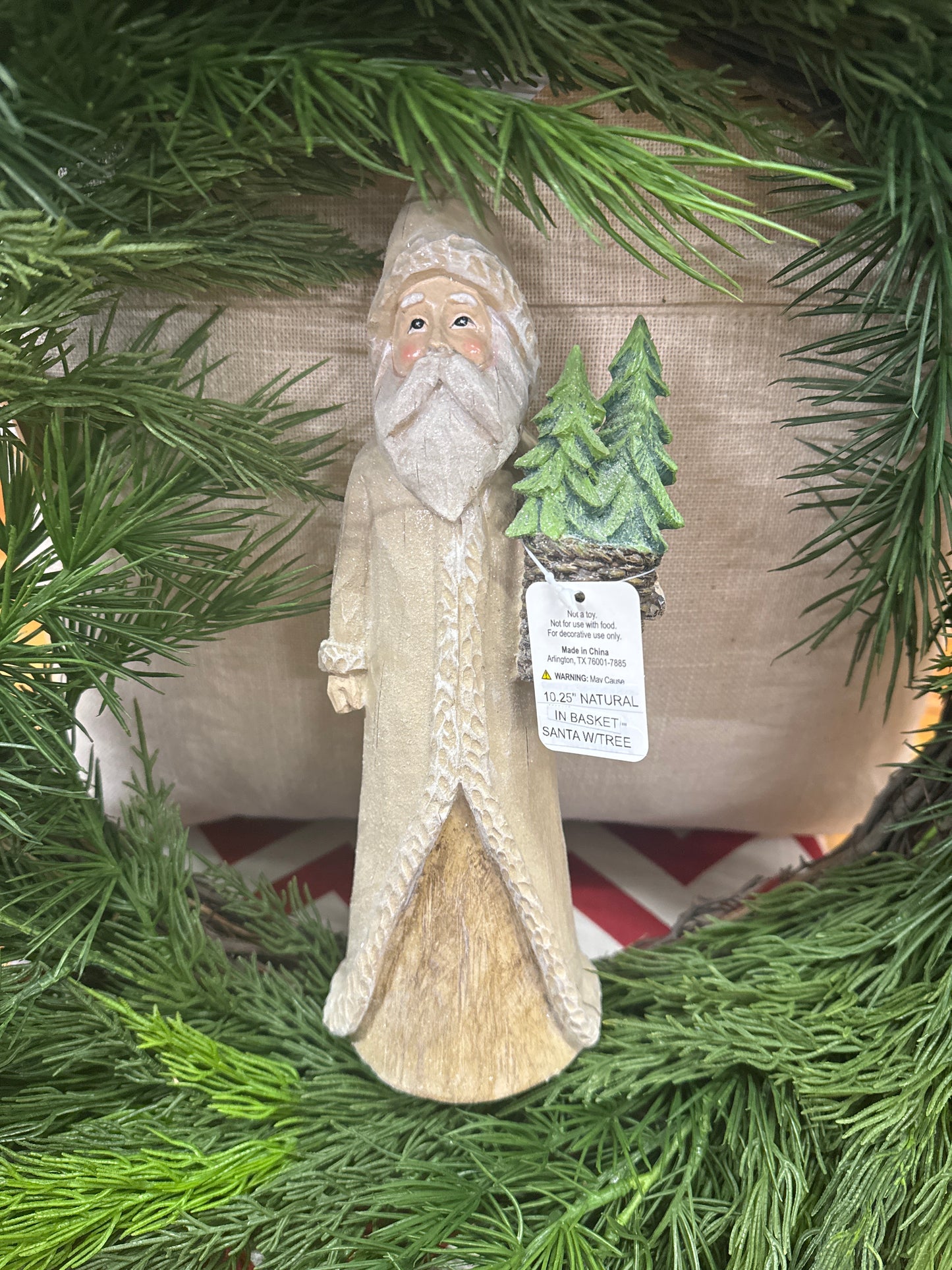 10.25" NATURAL SANTA W/TREE IN BASKET