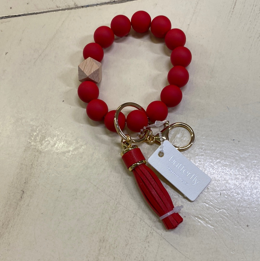 BUTTERFLY WOODEN KEY RING-RED