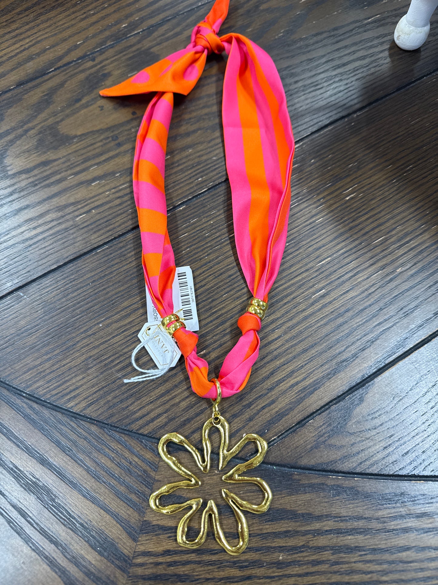 ACCESSORY JANE SCARF NECKLACE-PINK/ORANGE STRIPE