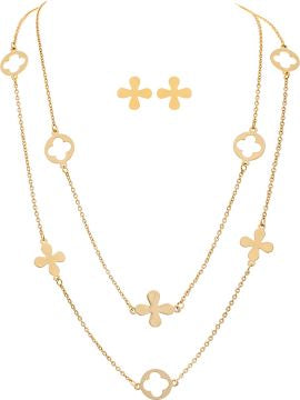 RAIN BRASS FLOWER CLOVER NECKLACE SET