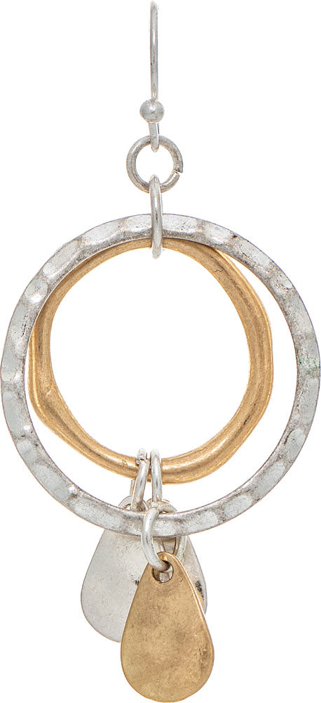 RAIN-DOUBLE CIRCLE TEARDROP CHARM EARRINGS-TT