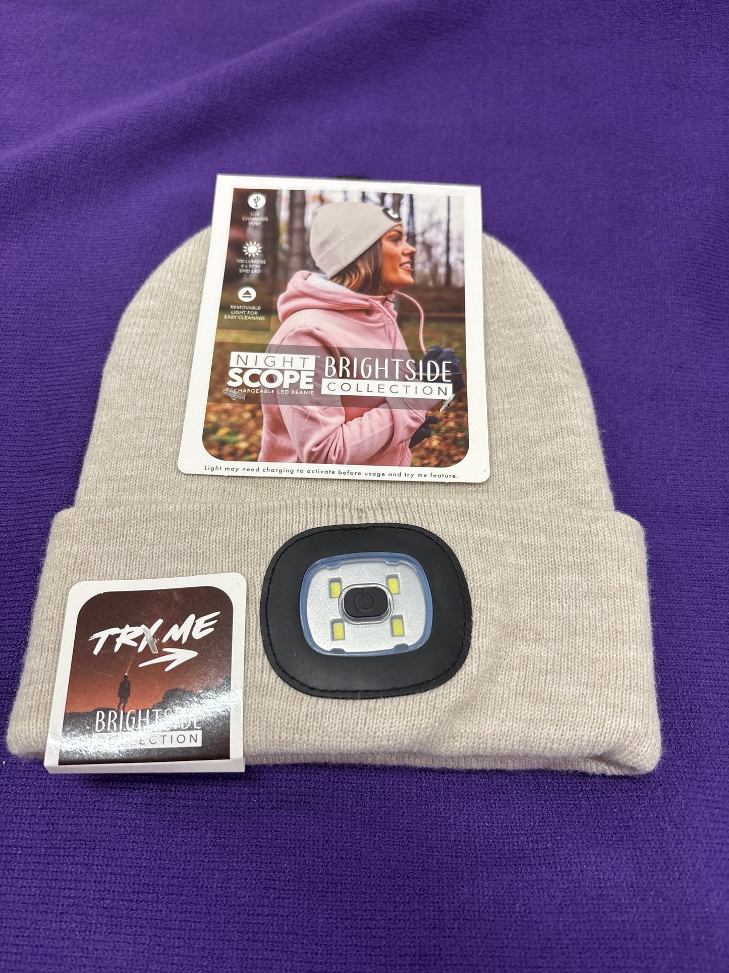 NIGHT SCOPE BEANIE LED LIGHT-OATMEAL