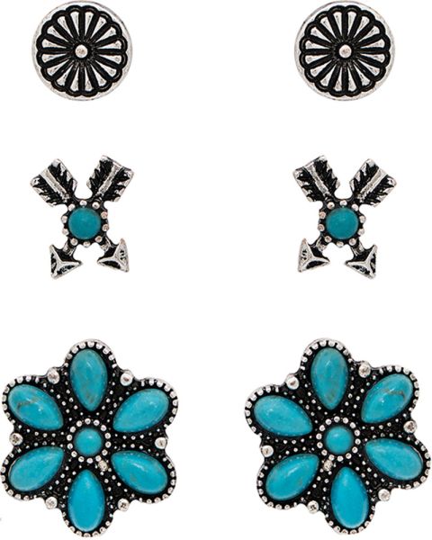RAIN- Silver Faux Turquoise Blue Arrow Flower West