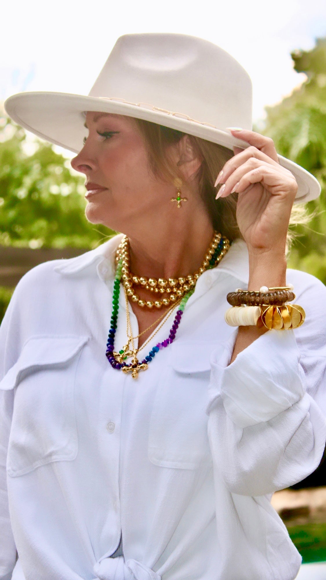 COASTAL GRIT- GOLD BEAD NECKLACE 10MM