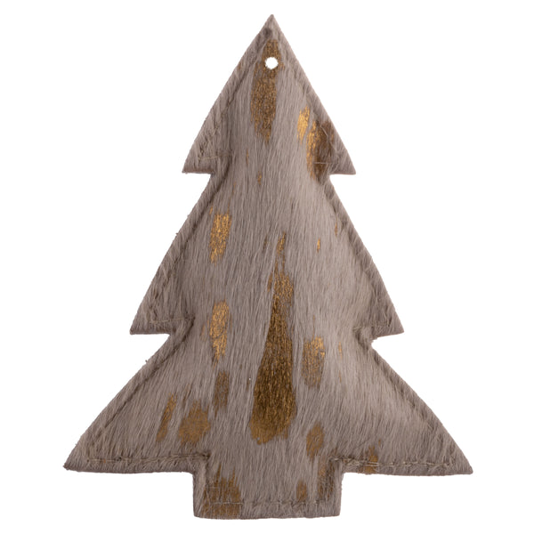 LEATHER ORNAM-GOLD COWHIDE-TREE-LARGE