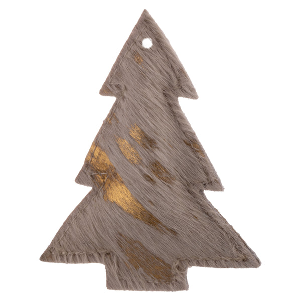 LEATHER ORNAM-GOLD COWHIDE-TREE-SMALL