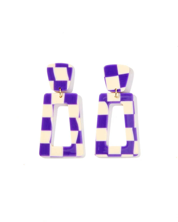 LINNY EARRINGS-KENNEDY-PURPLE CHECKERED