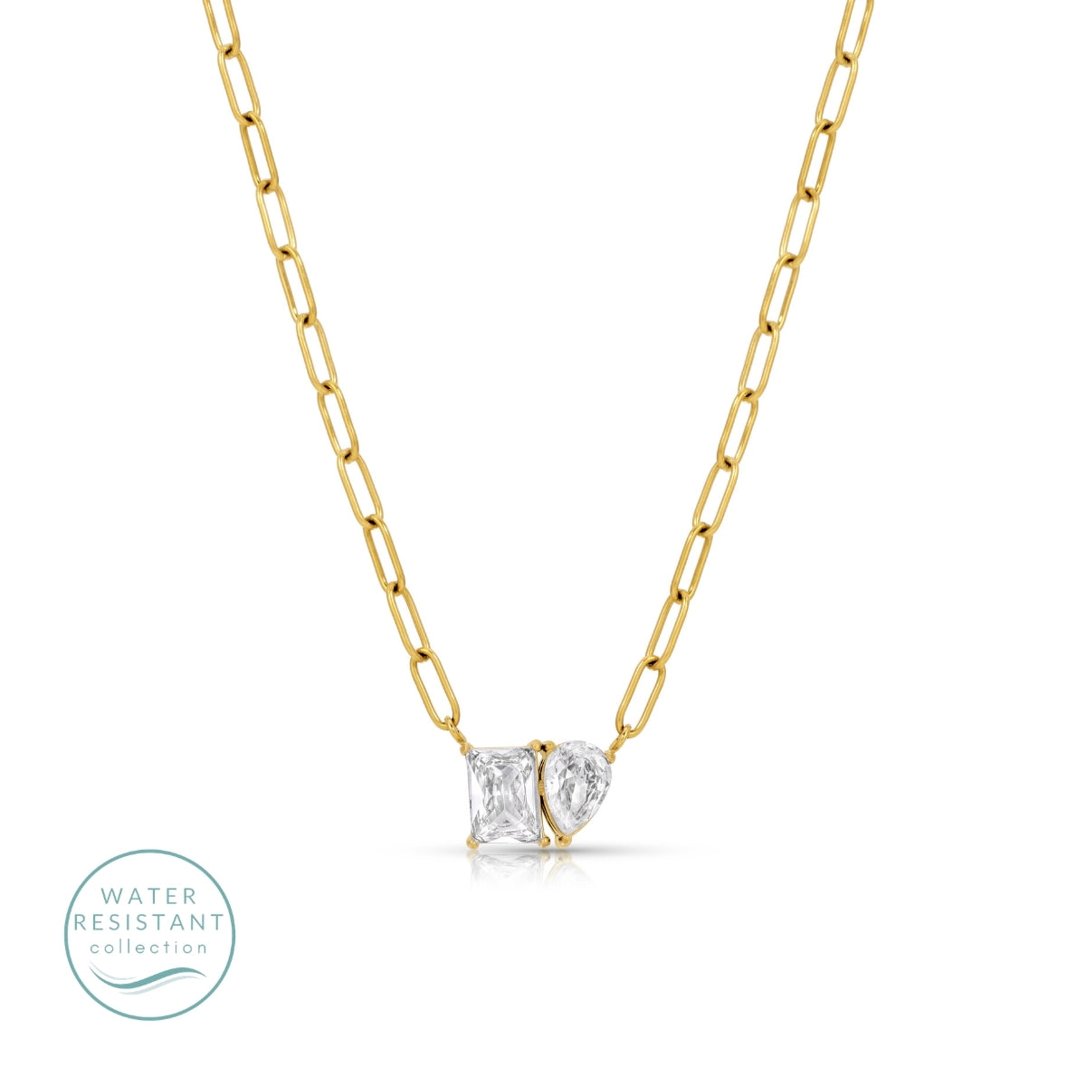 SPLENDID IRIS- NECKLACE W/ PEAR & RECTANGULAR ZIRCONIA