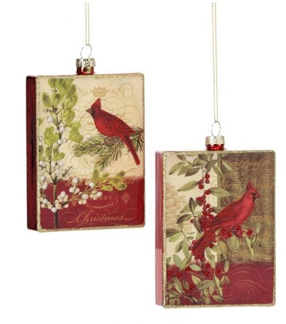 5.5 GLASS SQUARE CARDINAL ORNAMENT