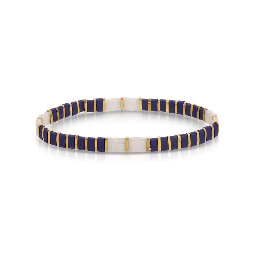 SPLENDID IRIS-MIYUKI TILA STRETCH BRACELET-NAVY BLUE/WHITE