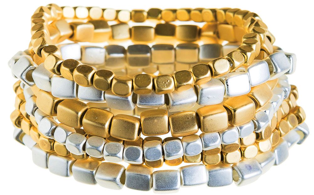 RAIN SQ BEAD SILVER BRACELET