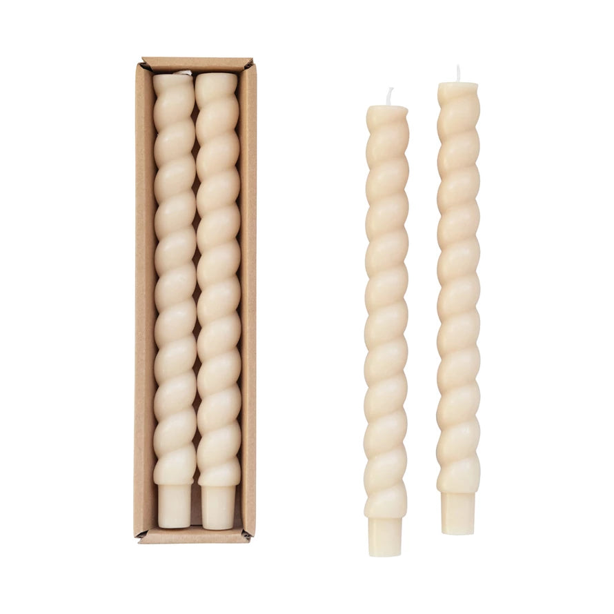 S/2 10" H TWISTED TAPER CANDLE-CREAM