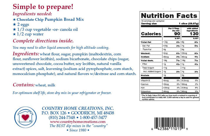 CHC BREAD MIX-CHOC CHIP PUMPKIN