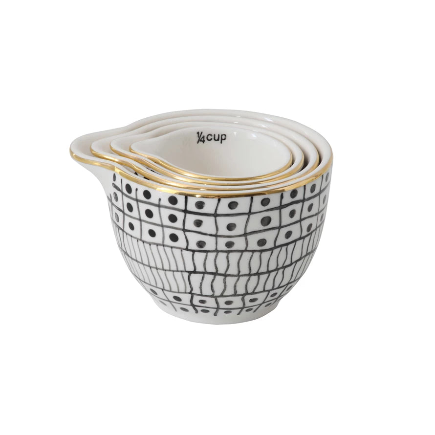 S/4 STONEWARE MEASURING CUPS-BLK/GOLD RIM
