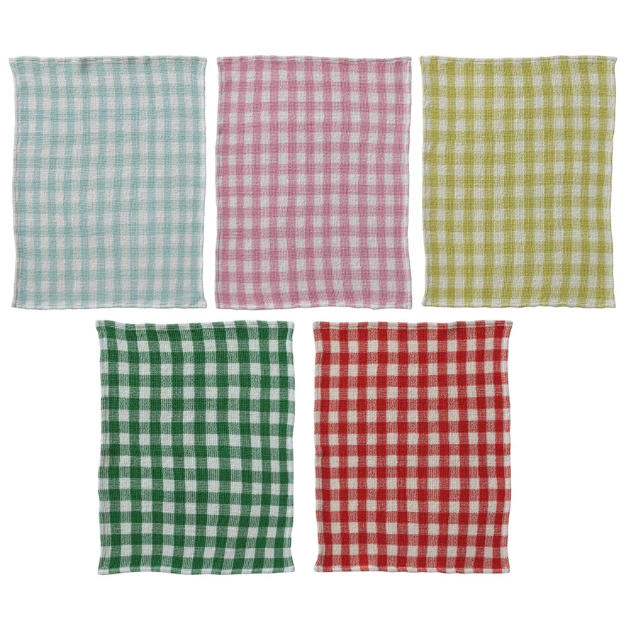 COTTON WAFFLE WEAVE TEA TOWEL/GINGHAM
