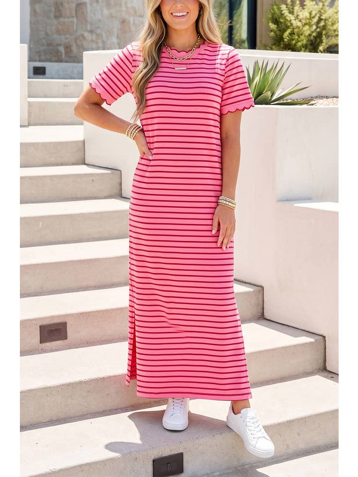 1ST WOMAN TEE SHIRT DRESS-PINK/RED STRIPE