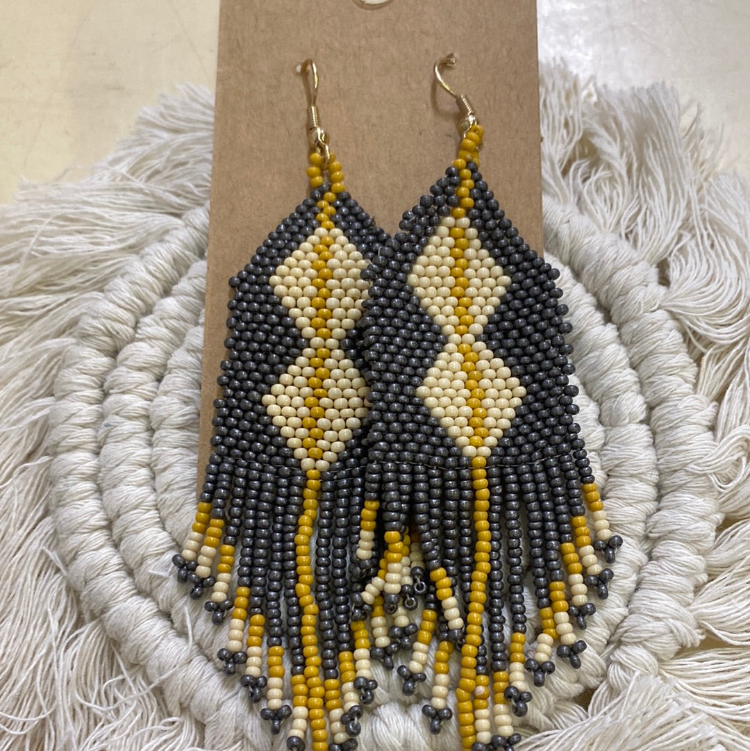 TASSEL BEADED GOLD/CREAM/GRAY