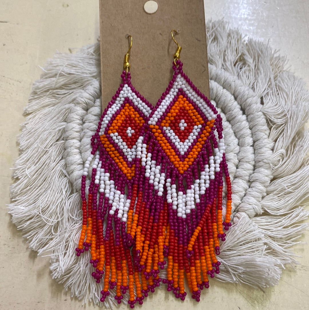 TASSEL BEADED ORANGE/PINK/WHITE