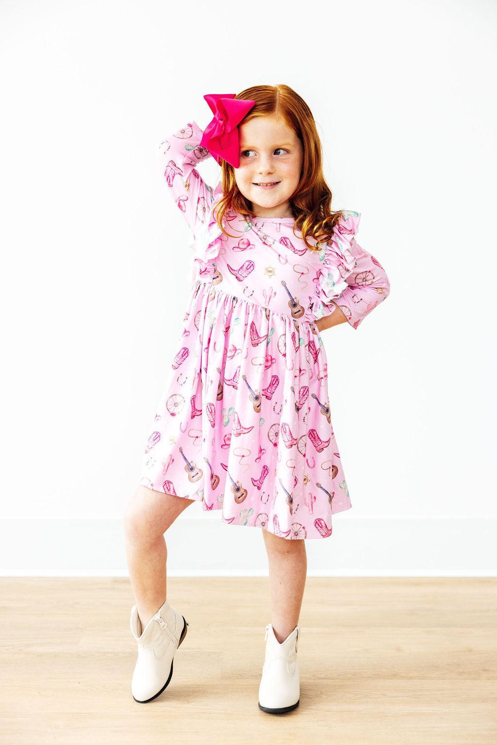 MILA & ROSE 3/4 SLV RUFFLE TWIRL DRESS-BOOT SCOOTIN