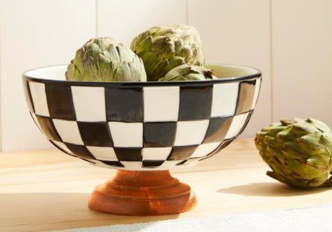 MUD PIE CHECKED PEDESTAL BOWL
