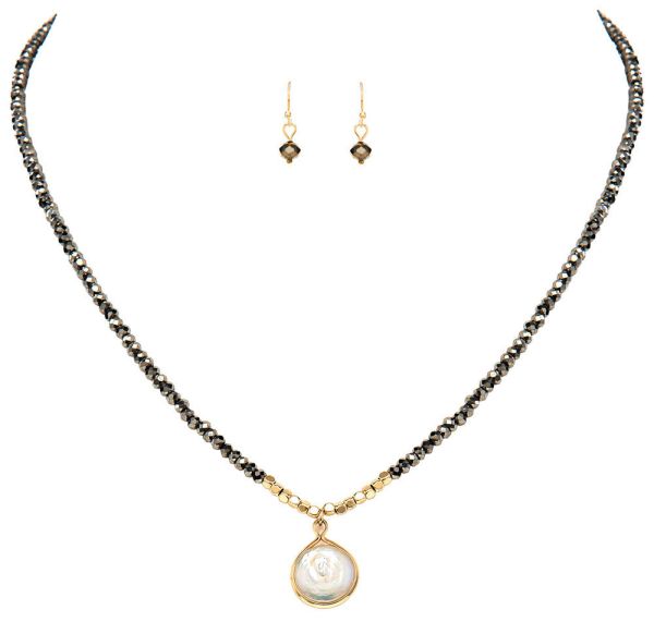RAIN GOLD GREY GLASS PEARL DROP NECKLACE SET