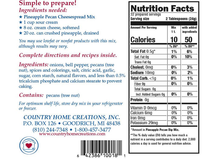 CHC DIP MIX-PINEAPPLE PECAN CHEESESPREAD