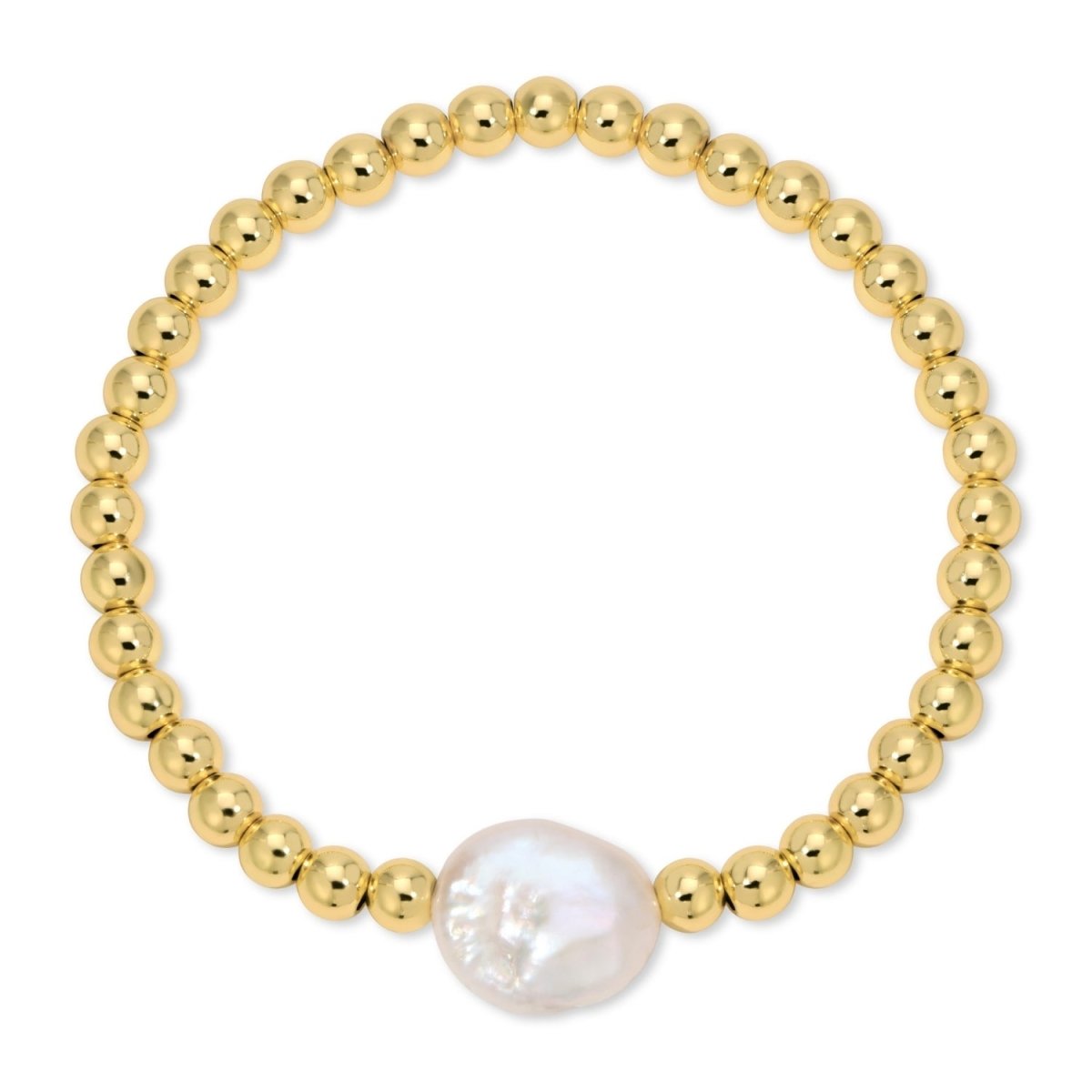 SPLENDID IRIS-5MM BEADED W/LG BAROQUE PEARL-GOLD BRACELET