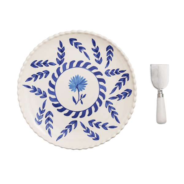 MUD PIE BLUE ROUND PLATTER W/SERVER