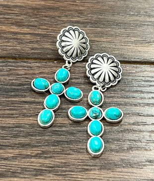 ISAC 2.5" CROSS TURQ EARRINGS