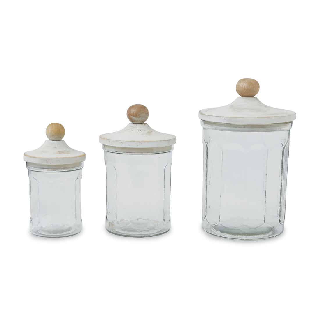 MUDPIE SET 3 GLASS CANISTER-WHITE LIDS
