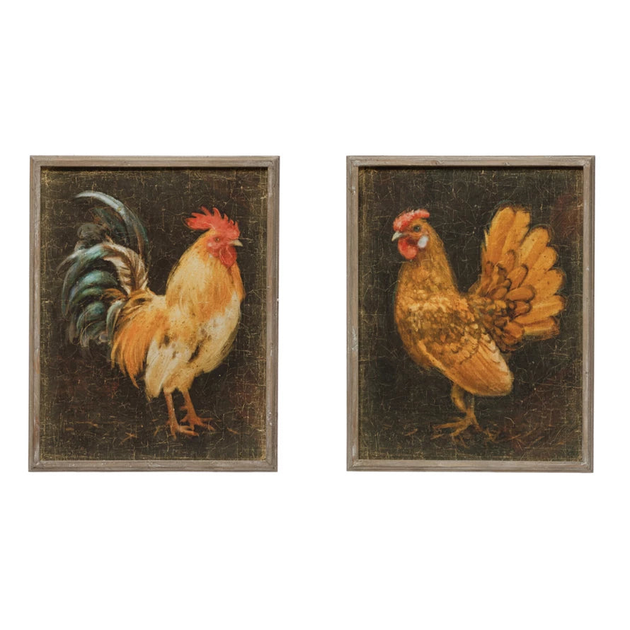 CHICKEN WOOD FRAMED WALL DECOR-HEN