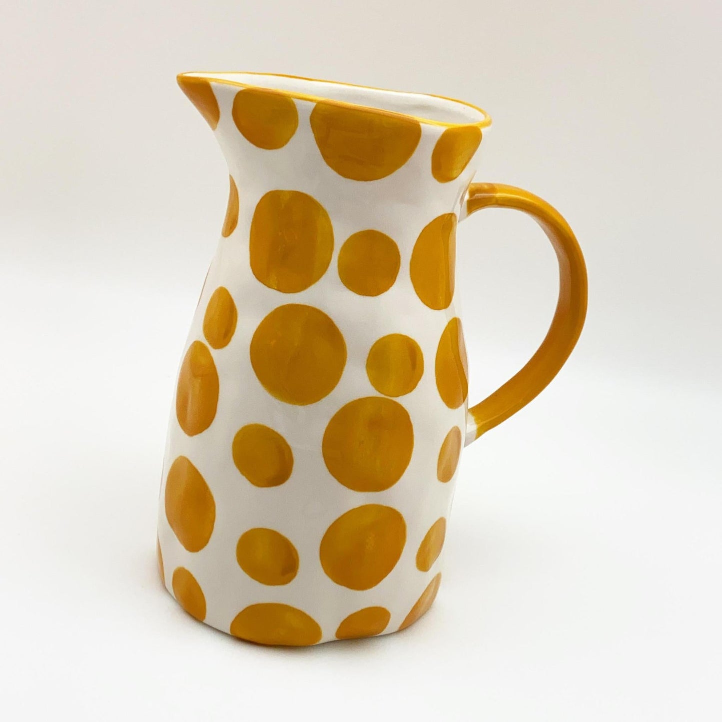 7" STONEWARE PITCHER YELLOW DOTS