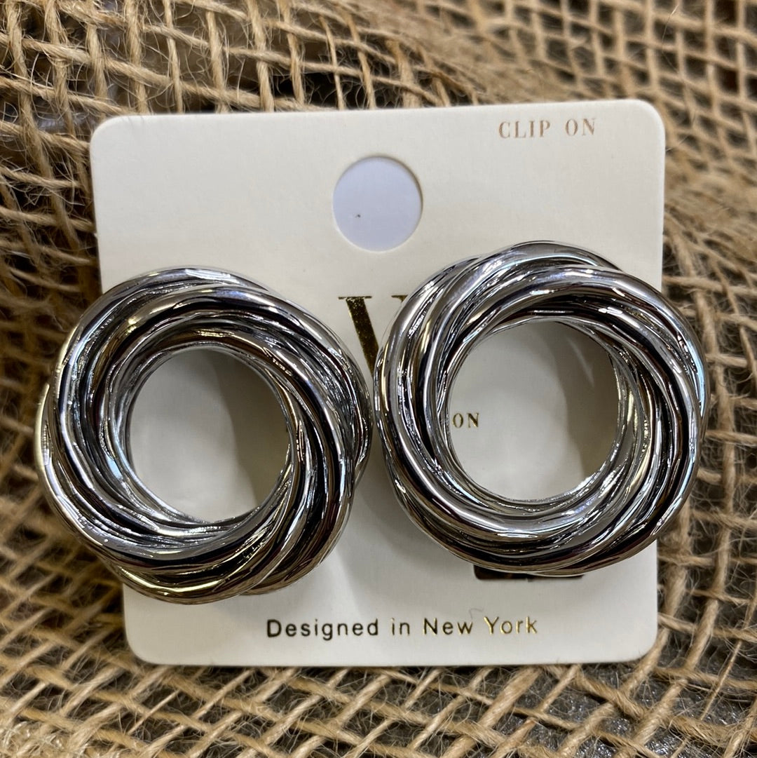 ROUND SILVER CLIP ON EARRINGS