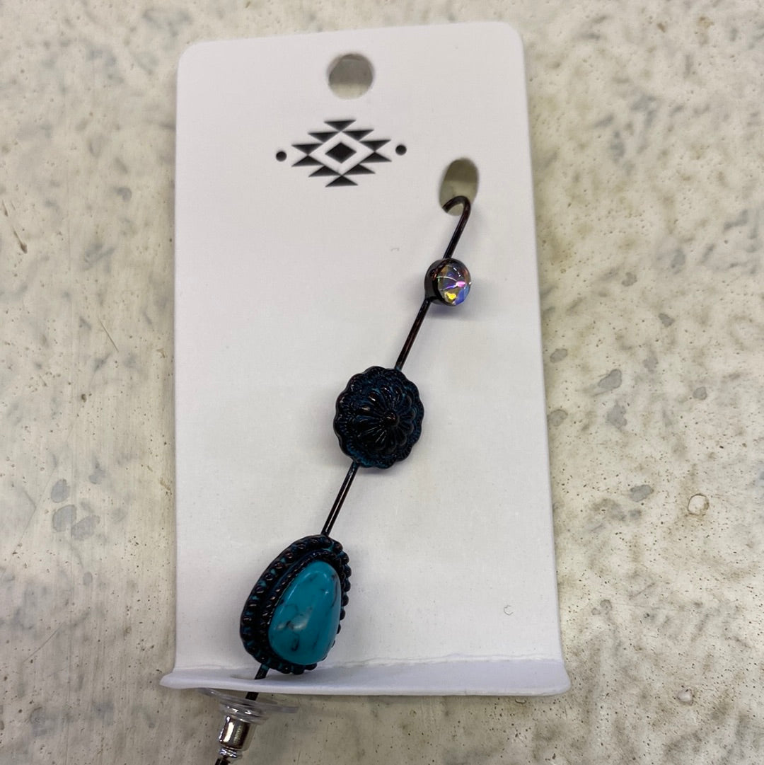 CROSSBAR EARRING/BLK& TURQ